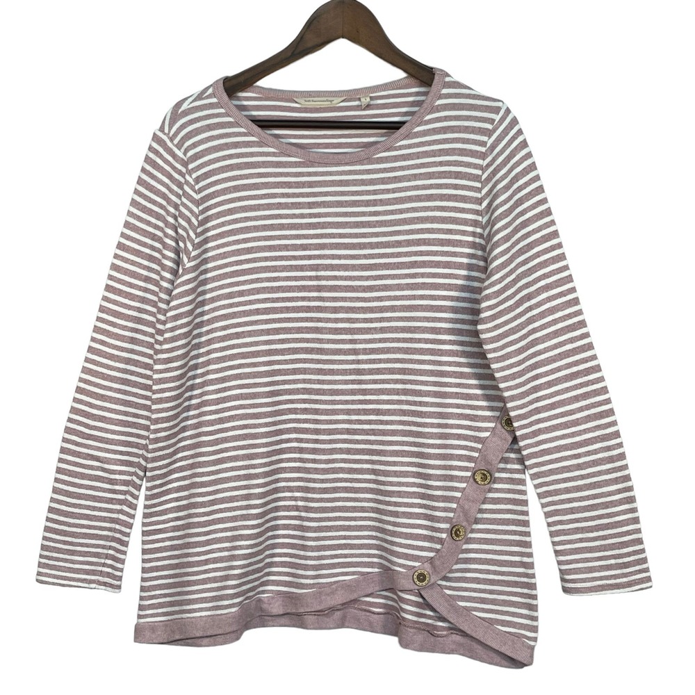 Soft Surroundings Striped Top Womens Large Mauve Side Button Asym Hem Excellent